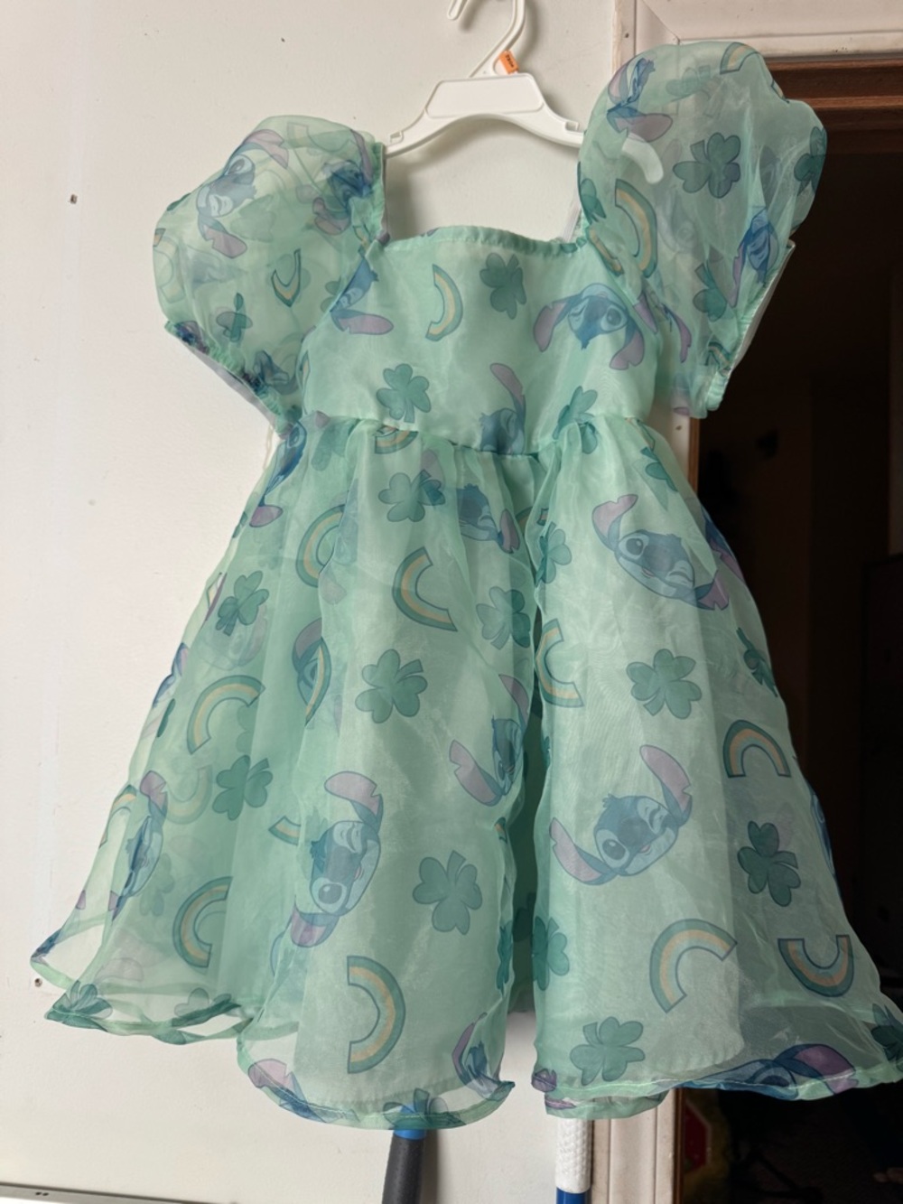 Mint Green Organza Kids Dress with Cartoon Print